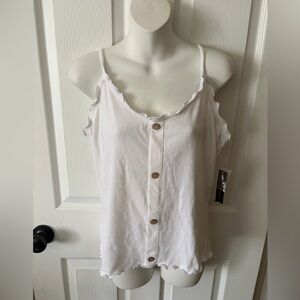 🆕 NoBo White Ribbed Scalloped Crop Tank Top W/ Accent Buttons Size XL